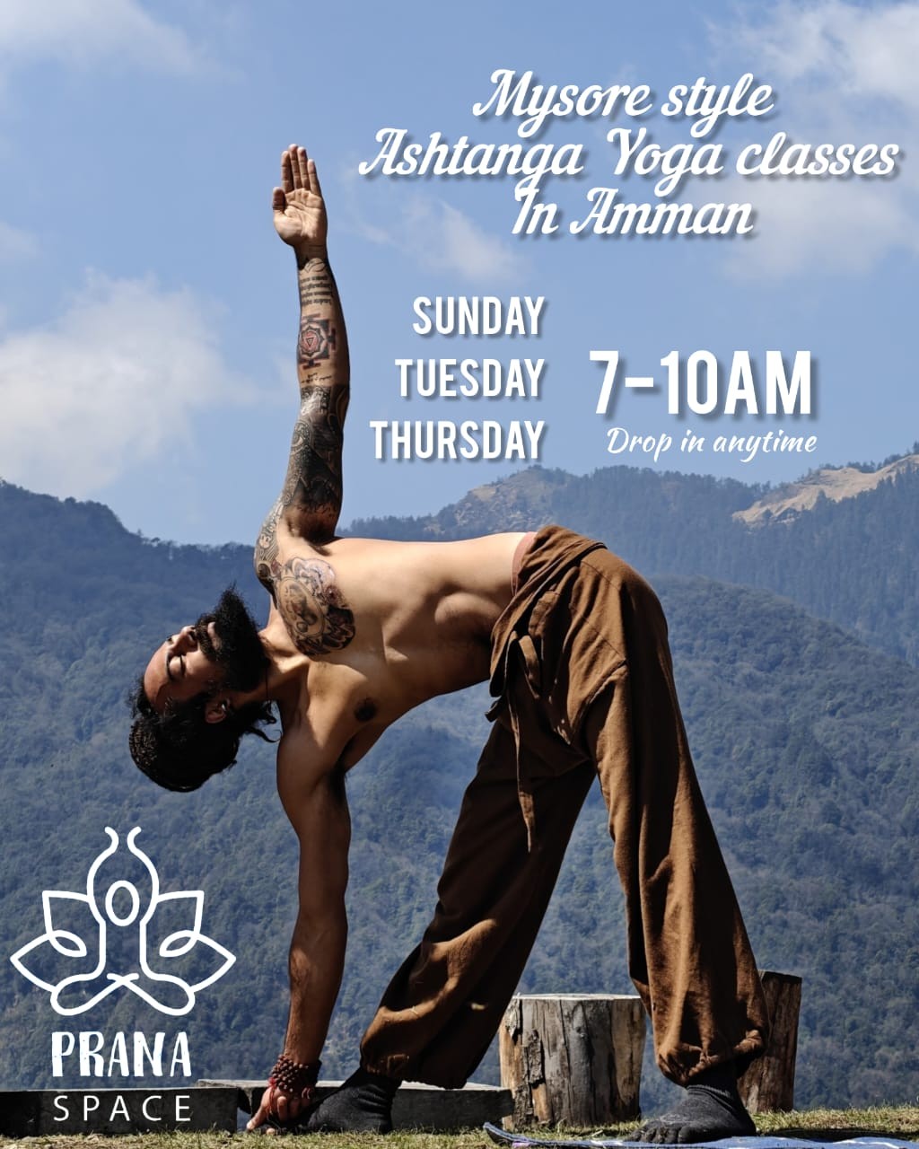 Jatadhari KD in a standing backbend, Mysore style Ashtanga classes in Amman